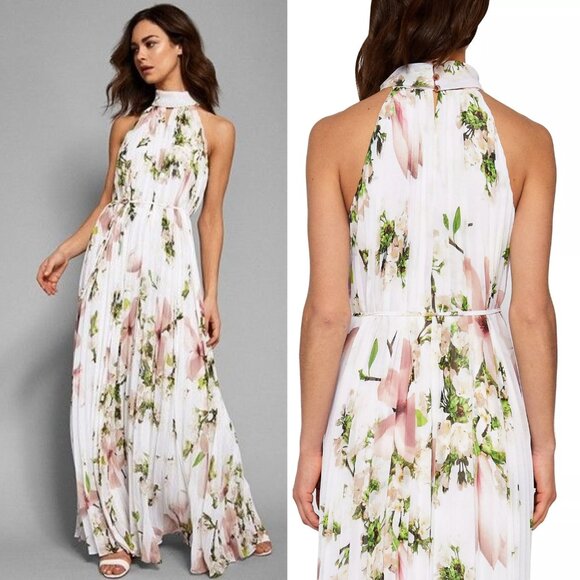 Ted Baker Harmony Fine Pleat Floral Maxi Dress Size 4 - Picture 1 of 16